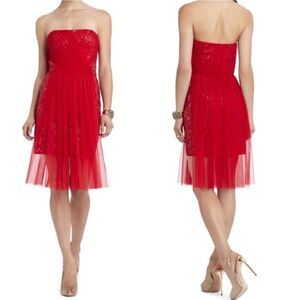 BCBGMaxAzria Dress‎ Vienna Formal Convertible Fit Flare Mini Sequin Netted Red 0